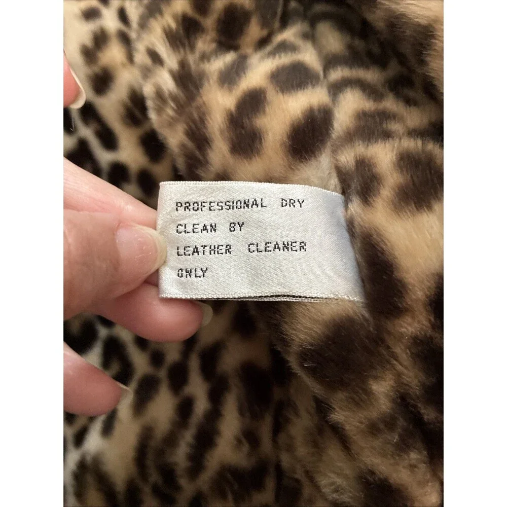 Women's Marvin Richards J. Percy Leather Faux Fur Coat Leopard Lining Sz XS Vtg